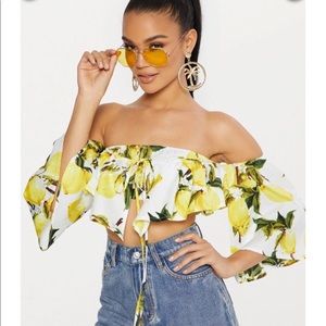 Ruffle Lemon Print Crop Top